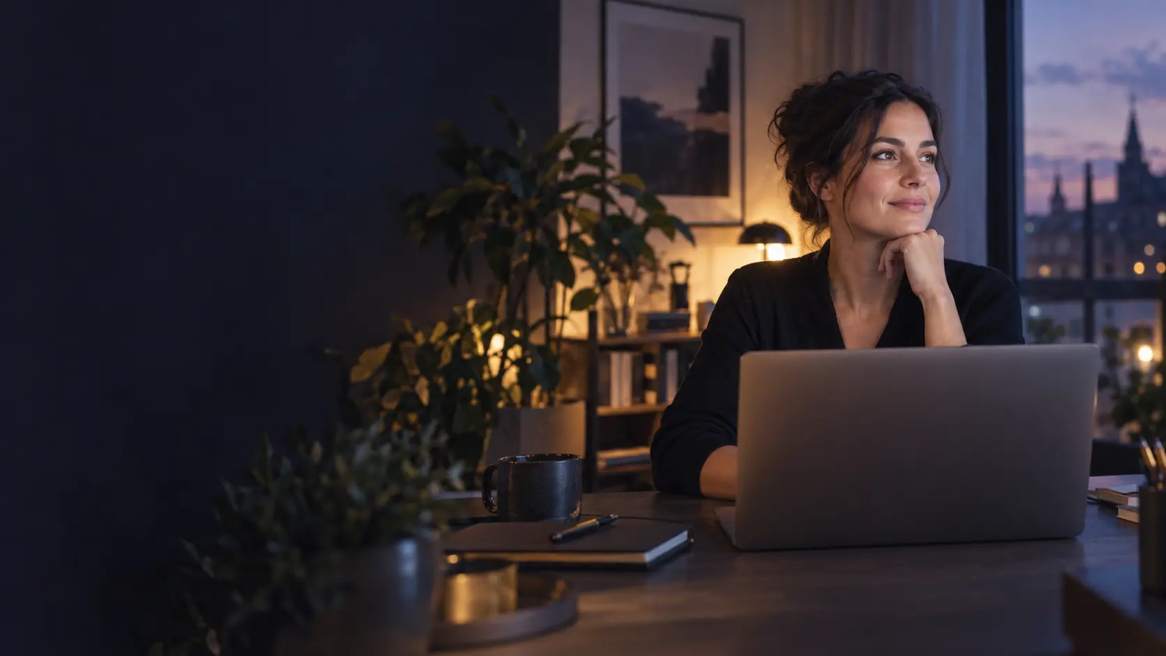 Une entrepreneuse travaille sereinement à son bureau